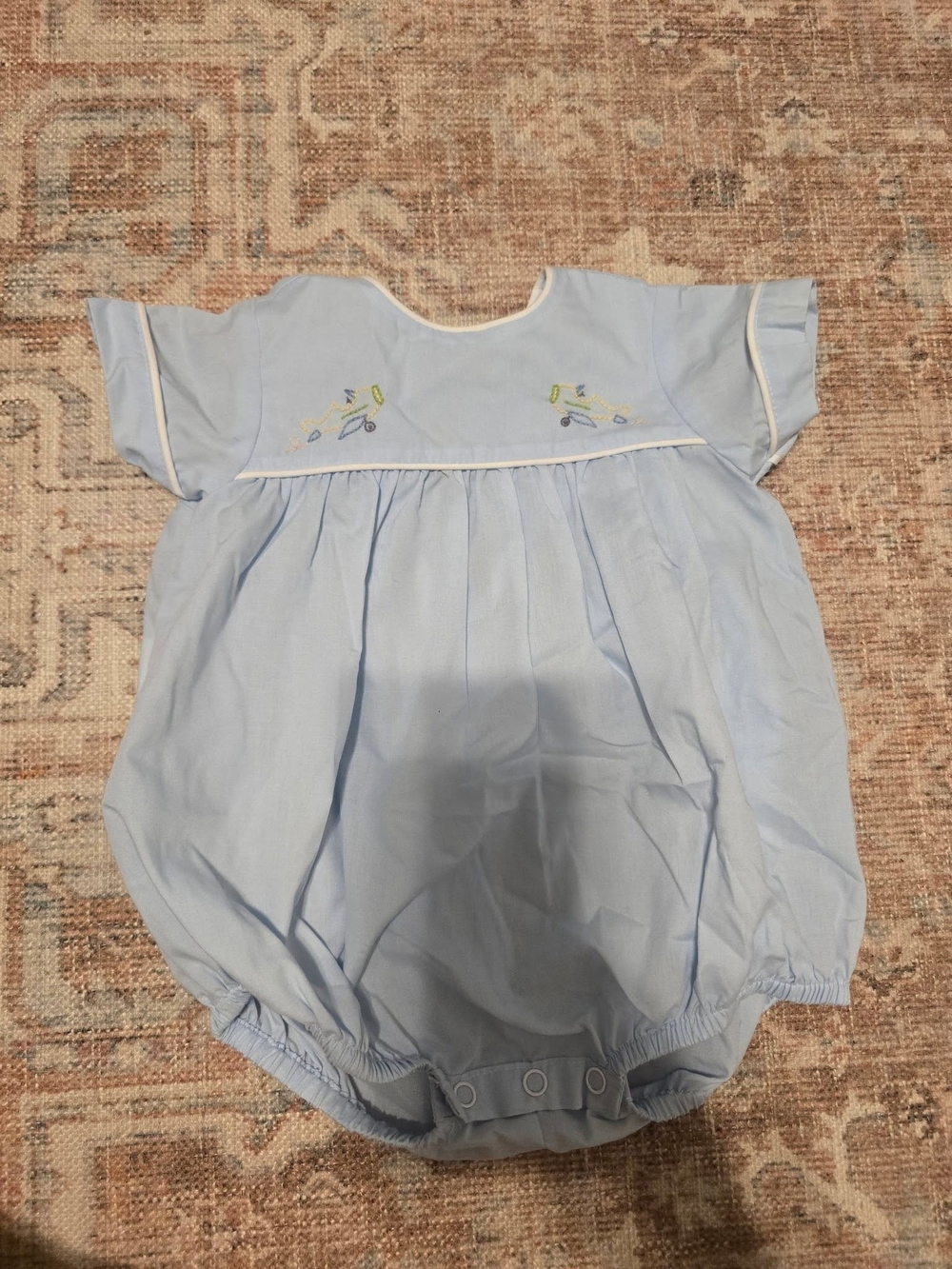 Classic Blue Baby One-Piece Romper with Embroidered Detail